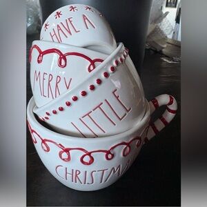 Rae Dunn Red and White Christmas Mugs